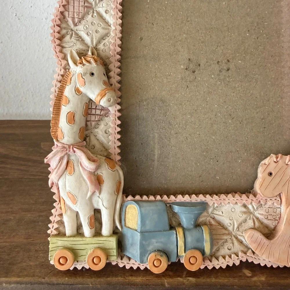 Vintage Baby Picture Frame 3D Giraffe Train Rocking Horse Pastel Nursery Decor